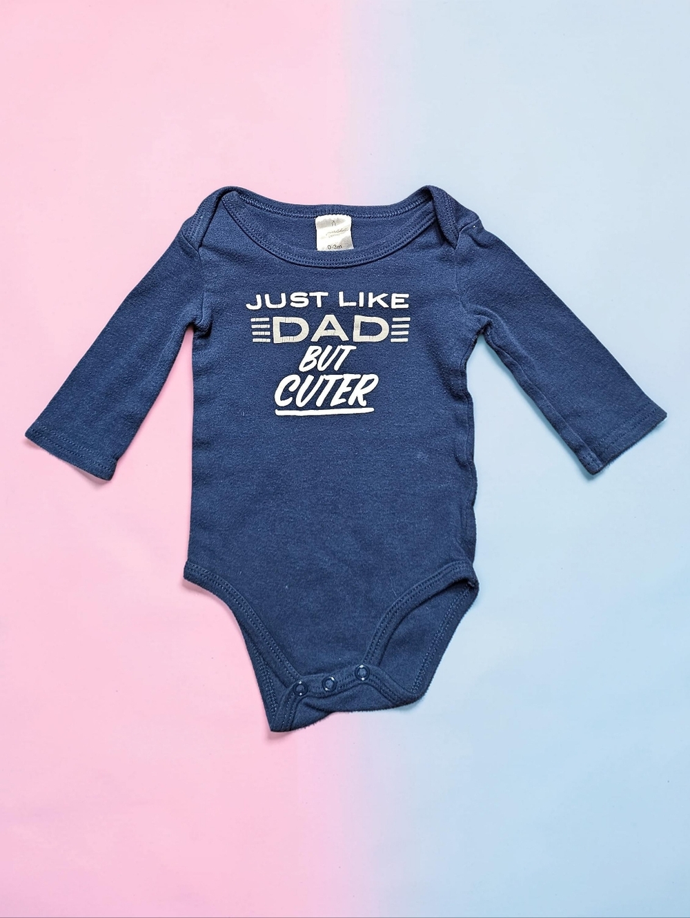 THE PEANUT SHELL Navy Long-Sleeve Baby One-Piece with 'Just Like Dad But Cuter'